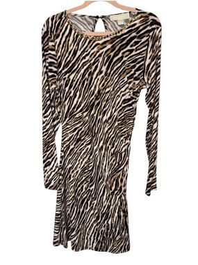 MICHAEL Michael Kors Dress Cheetah Print Stretch-Knit Bodycon Gold Chain Neck